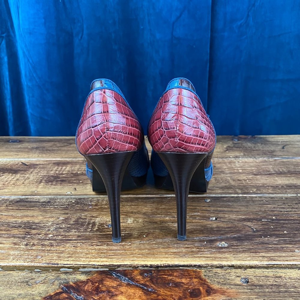 Nine West Patchwork Snake Embossed Peep Toe Pumps… - image 4